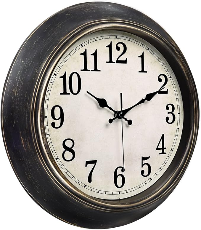 45MinST 14 Inches Retro Wall Clock, Silent Non Ticking Battery Operated Movement, Home/Wall Decor, Easy to Read, Decorate Bedroom/Living Room/Office with Arabic/Roman(Arabic)