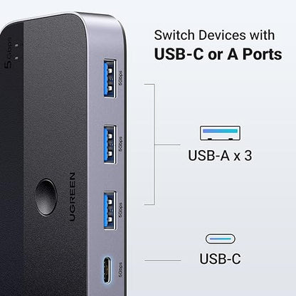 UGREEN USB 3.0 Switch 2 Computers Sharing USB C & A Devices, 4 Port USB