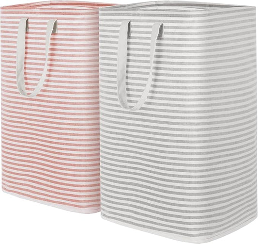 Lifewit 2 Pack Laundry Hamper Large Collapsible Laundry Basket, Freestanding Waterproof Cloth Hamper with Easy Carry Handles in Laundry Room Bedroom Bathroom Dorm for Adult, Gray&Pink, 2 x 80L
