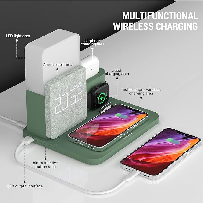 Wireless Charging Station, iPhone 3 in 1 Fast 15W Wireless Charger