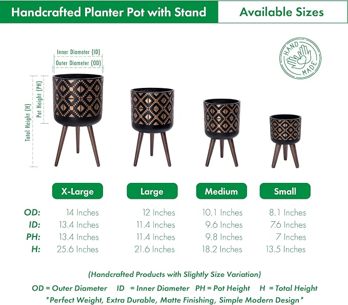 D'vine Dev 8 Inch Planter Pot with Stand, Mid-Century Tall Plant Pot with Legs for Indoor Plants, Small, Bronze/Black, 88-G-A-6