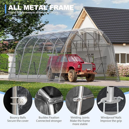 Carport 12x20 ft Heavy Duty w/Translucent Roof, All-Season Waterproof UV Protected Outdoor Car Ports w/Reinforced Metal Frame Ventilated Doors,Portable Garage Car Shelter for Boat Truck Yacht