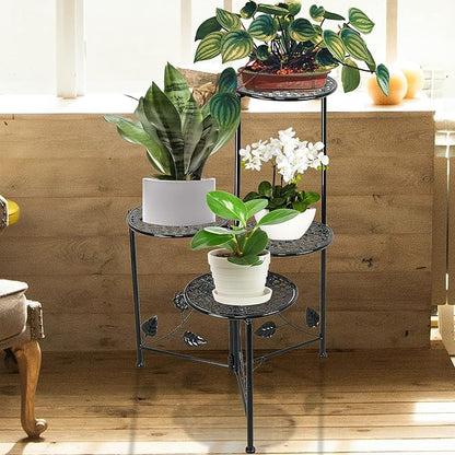 NAKUPE Plant Stand Indoor Outdoor, 4 Tier Corner Metal Flower Display Holder Shelf for Multiple Plants, 30" Tall Heavy Duty Planter Rack for Patio Garden Balcony Living Room, Black