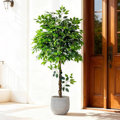 5ft Artificial Ficus Tree for Home Decor, Faux Silk Plants Faux Plant Fake Silk Trees with Pot for Indoor House Living Room Office Garden