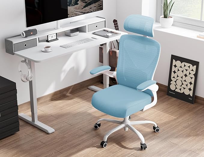 Office Chair - Ergonomic Office Chair with Back Support, Ergonomic Computer Chair - Home Office Desk Chairs, 400lbs Wide Seat Big and Tall Office Chairs with Headrest, Comfy Desk Chairs (Lake Blue)