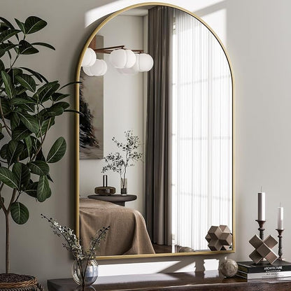 HARRITPURE 22"x30" Arched Bathroom Mirror, Wall Mounted Mirror, Gold Arch Mirror, Aluminum Alloy Frame Wall Mirror for Living Room, Bedroom and Entryway