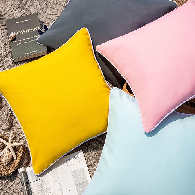 Phantoscope Pack of 2 Outdoor Waterproof Throw Pillow Covers Decorative Square Cushion Case Patio Pillows for Couch Tent Sunbrella (18''x18'', Yellow)