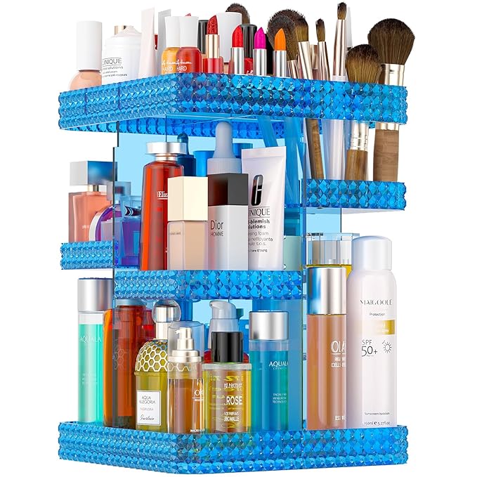 Makeup Organizer, 360 Degree Rotating Adjustable Cosmetic Storage Display Case with 6 Layers Large Capacity, Fits Cosmetics, Perfume, Skin Care, Makeup Brushes, Lipsticks (Blue)