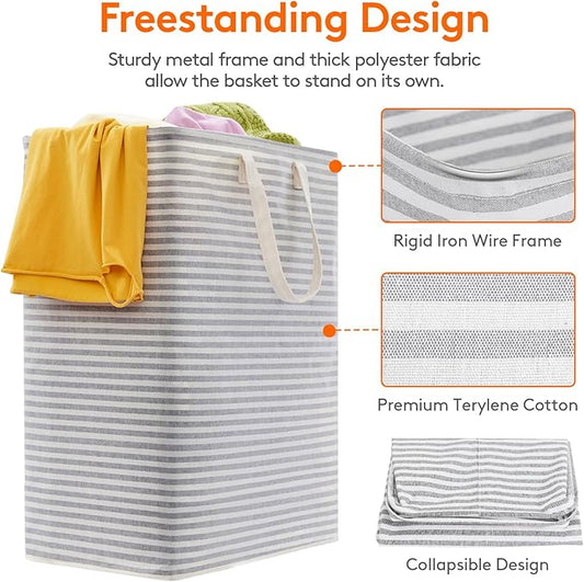 Lifewit 3 Pack Laundry Hamper Large Collapsible Laundry Baskets, Freestanding Waterproof Clothes Hamper with Easy Carry Handles in Laundry Room Bedroom Bathroom College Dorm for Adults, Gray, 3 x 125L
