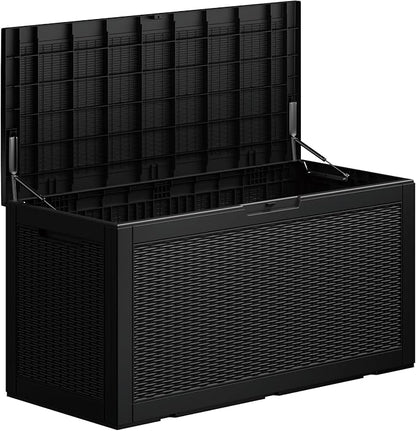 100 Gallon Double-Wall Resin Deck Box - Lockable Waterproof Outdoor Storage Box, 1000lbs Capacity & Doubles as Seating for Patio Furniture - Garden Tools, Pool Accessories (Black)