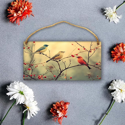 Artistic Retro Bird Wooden Sign, Floral Vintage Art for Home Aesthetics Lovers, 12x6 Inches Wood Decors, Ideal for Boho-Inspired Homes & Garden Spaces