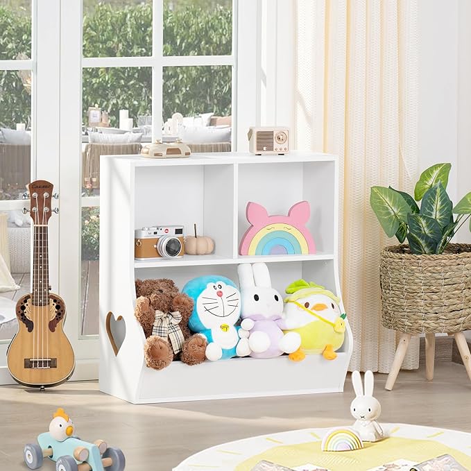 Lerliuo Baby Toddler Bookshelf and Storage Organizer, Kids Cabinet and Bookcase, Wooden 3 Cubby Children Book Shelf for Playroom, Bedroom, Nursery, School 23.62'' H (White)