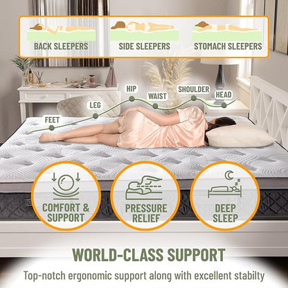 Ottomanson Full 12” Eurotop Hybrid Mattress - Premium Quilted Cover - Made in USA - Medium-Firm Support - Individually Pocketed Coils & CertiPUR-US Foam - Fiberglass-Free - Bed in a Box