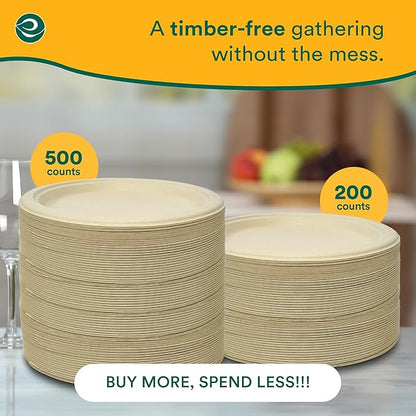 ECO SOUL Compostable Paper Plates 6 Inch (400 Count) Plates for Dessert, Heavy Duty, Eco-Friendly Sugarcane Bagasse Small Plates For Appetizer- Natural Brown