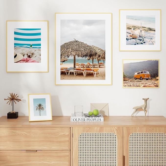 16x24 Frame | 16x24 Gold Frame With Mat For 12x18 | Metal Aluminum Picture Frame With Tempered Glass | Minimalist Modern Poster Frame | Hanging Hardware Included | Set of 2, Gold
