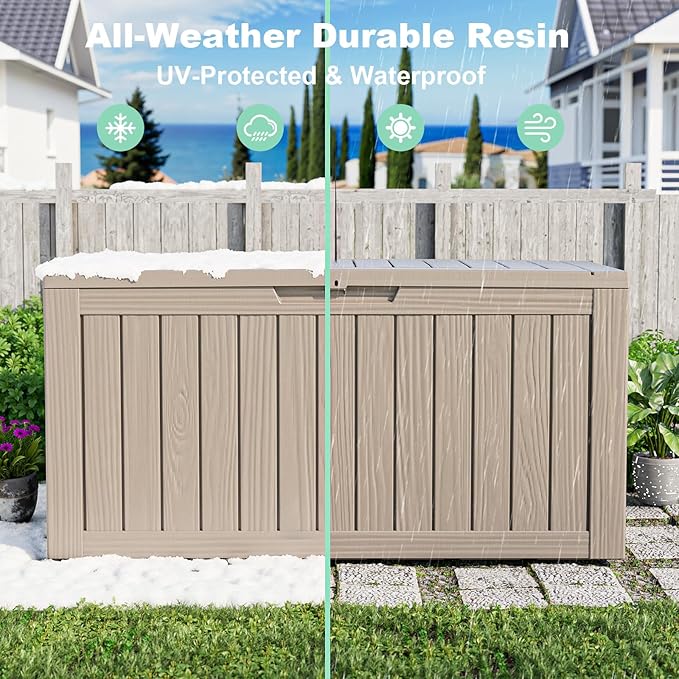 80 Gallon Outdoor Storage Box - Deck Box Container for Patio, Pool, and Garden-Waterproof and UV Resistant Resin,Lockable (Grey)