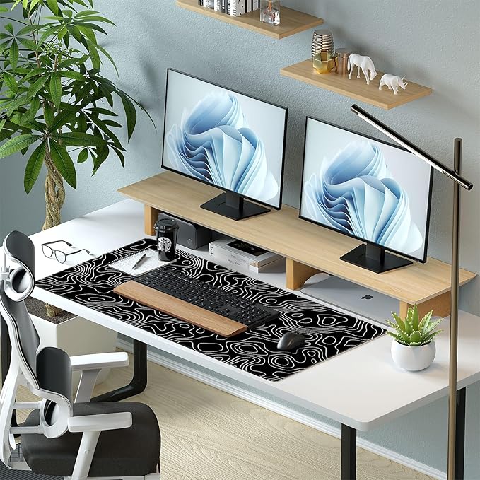 Black and White Topographic Map Gaming Mouse Pad