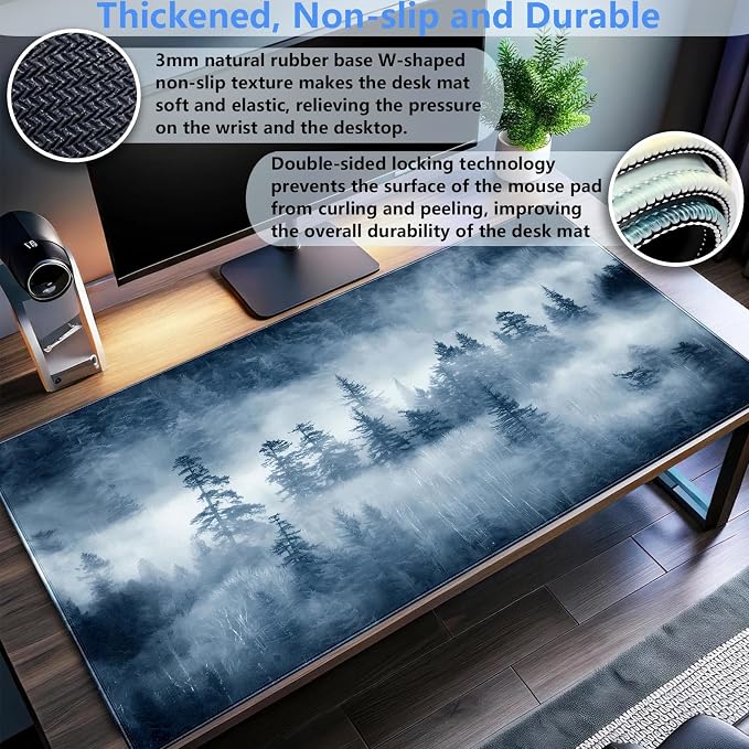Forest Nature Scenery Mountain Desk Pad Extra Large 31.5"x15.7" Gaming Mouse