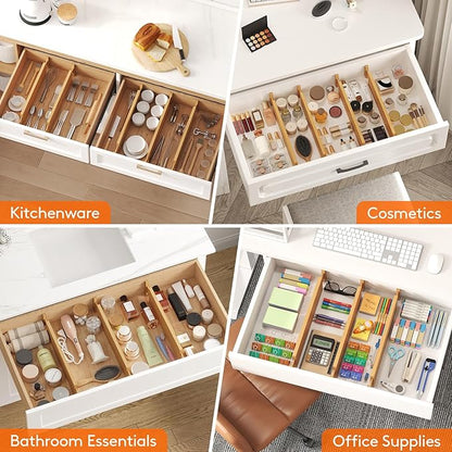 Lifewit 4" High 8 Pack Bamboo Drawer Dividers 43-54cm/17-21.5" Adjustable