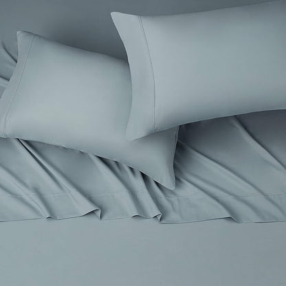 Amazon Basics Lightweight Super Soft, Wrinkle-Free Easy Care Microfiber 4 Piece Bed Sheet Set with 14-Inch Deep Pockets, Queen, Spa Blue, Solid