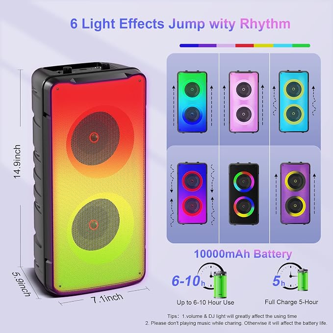 Bluetooth Speakers, 60W Portable Loud Wireless Stereo Speaker