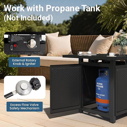 FansaFurn Black Propane Fire Pit Table, 50000 BTU Gas Fire Pits Table with Removable Lid and Lava Rock, Square Fire Table with Cover, 30'', Ideal for Dining or Party on Patio, Garden, Yard
