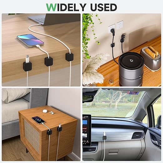 9 Black Magnetic Cable Clips, Under Desk Cable Management, Cord Holder