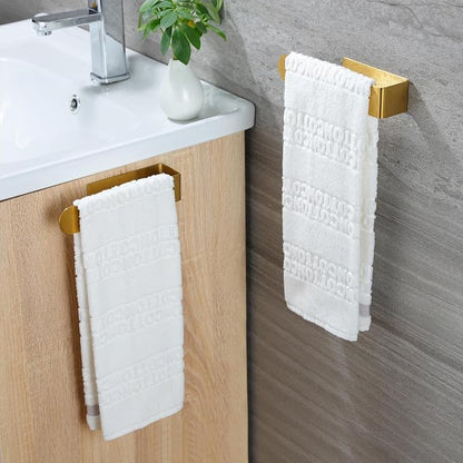Taozun Adhesive Towel Rack/Hand Towel Holder, Gold Towel Holder for Bathroom Towel Bar Stick on Wall, Stainless Steel Brushed Towel Ring, 2 Packs