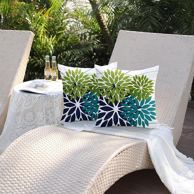 DFXSZ Outdoor Pillow Covers 16x16 Inch Set of 2 Dark and Light Green Flower Decorative Waterproof Summer Outdoor Pillow Covers Spring for Patio Funiture Garden Couch 168K16