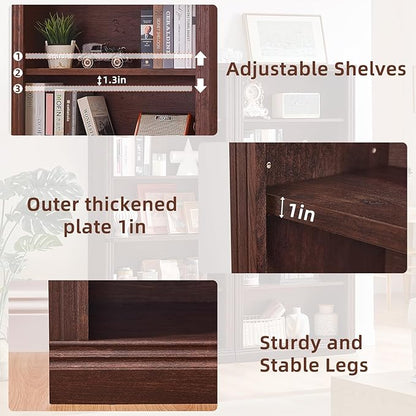 70" Walnut Tall Bookshelf Set of 4,5-Tier Thick Wooden Book Shelf with Adjustable Shelves,Free Standing Farmhouse Bookcase with Open Display Storage,Floor Vintage Bookshelves for Living Room
