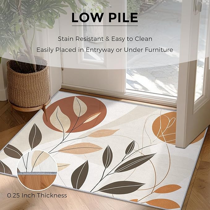 6x9 Abstract Leaves Rugs for Bedroom Decor, Washable Mid Century Modern Pattern Area Rug, Living Room Home Decoration, Non Slip Soft Thin, Modern Botanical Decor Carpet PF-P 117