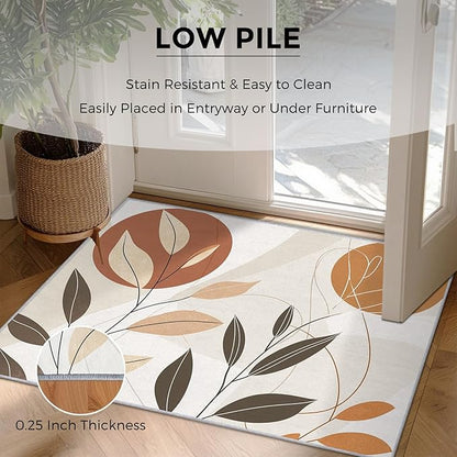 6x9 Abstract Leaves Rugs for Bedroom Decor, Washable Mid Century Modern Pattern Area Rug, Living Room Home Decoration, Non Slip Soft Thin, Modern Botanical Decor Carpet PF-P 117