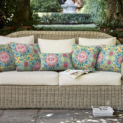 LVTXIII Set of 2 Patio Throw Pillows Waterproof 20"x20" Fade Resistant Outdoor Throw Pillows with Inserts, Fluffy Decorative Garden Toss Pillow Cushions for Home Patio Coach Sofa Use, Damask Red