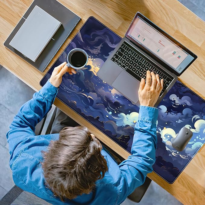Blue Clouds Desk Mat Large XXL Gaming Mouse Pad Non-Slip Rubber Base Mousepad