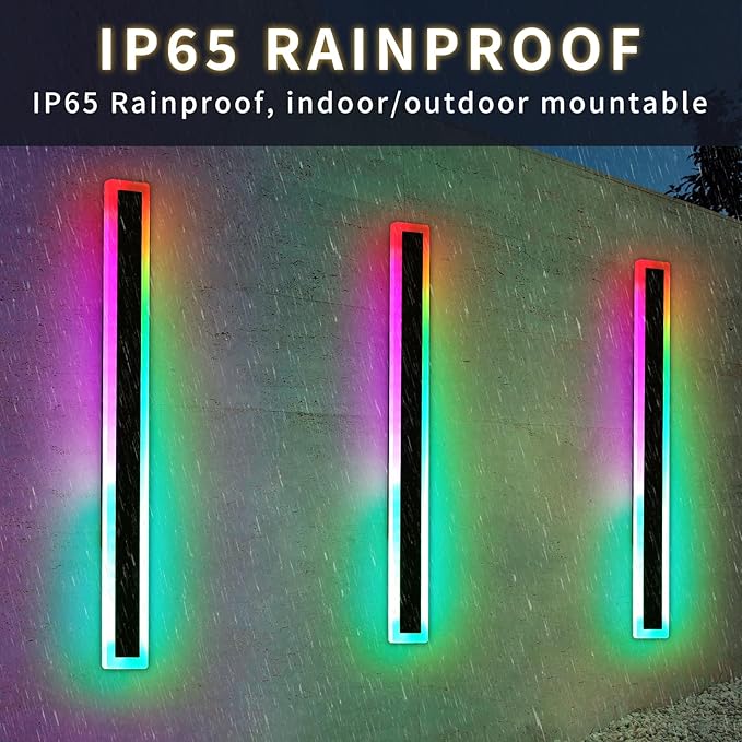 Mikeru Modern Outdoor Light Fixture, 57inch Modern RGB Outdoor Wall Light 10%-100% Dimmable with Memory Function Long Outdoor Porch Lights Featuring Multiple Modes and 12 Colors for Patio Entryway