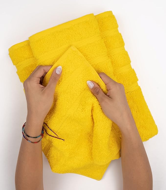 American Soft Linen Luxury Hand Towels for Bathroom, 600 GSM 100% Cotton Turkish 4 Piece Hand Towel Set, 600 GSM Hand Face Towels for Kitchen, Yellow Hand Towels