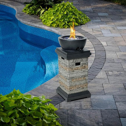 1 lb Bowl Gas Fire Pit, 10,000 BTU Propane Fire Pit, Outdoor Firepit for Outdside Patio w/Glass Rocks