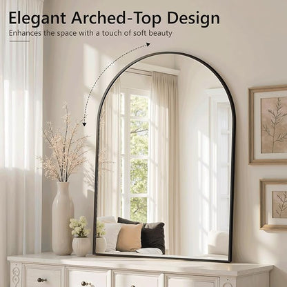 Arched Bathroom Mirror for Wall, 38" x 26" Black Metal Frame Vanity Mirror, HD Glass Over Sink for Bathroom, Entryway, Bedroom