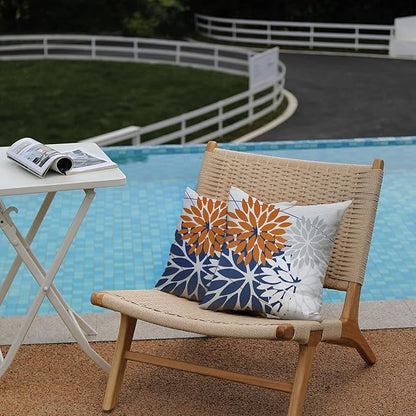 DFXSZ Outdoor Throw Pillow Covers 16x16 Inch Set of 2 Waterproof Spring Summer Geometric Elegant Orange Blue Outdoor Pillow Covers for Patio Funiture Garden Couch 158V16