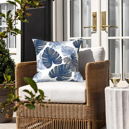 LVTXIII Outdoor Throw Pillow Covers 20 x 20 Inch, Covers ONLY Modern Cute Pattern Decorative Square Toss Pillow Case Pack of 2 for Home Patio Garden Sofa Bed Furniture, Monstera Blue