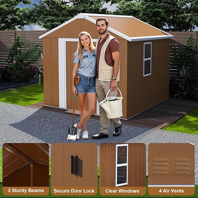 6x4 FT Outdoor Storage Shed, Metal Tool Storage with Updated Frame Structure, Vertical Outside Storage Building, Ventilation, Sloped Roof, Metal Garden Shed for Backyard, Lawn, Patio (6x4 FT)