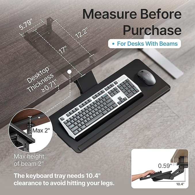 Keyboard Tray Under Desk with Storage Drawer, Height Adjustable Keyboard Tray