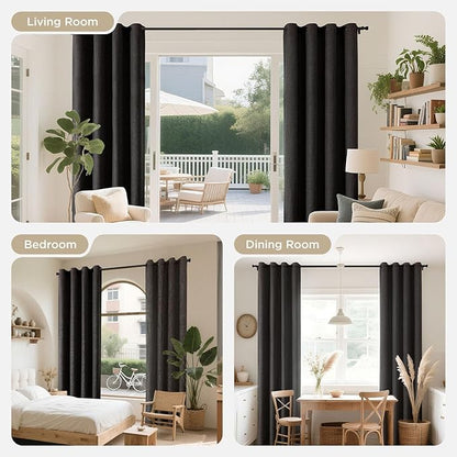Joydeco Blackout Curtains 72 Inches Long 2 Panels Burg, Room Darkening Curtains for Bedroom, 100% Black Out Textured Thermal Drapes Privacy Protection 2 Panels Set(W52 x L72 Inch, Charcoal Grey)