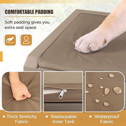Devoko 100 Gallon Waterproof Large Resin Deck Box Outdoor Storage Box Indoor Lockable Storage Container with Cushion for Patio Furniture Garden Pool Cushions (Light Brown)