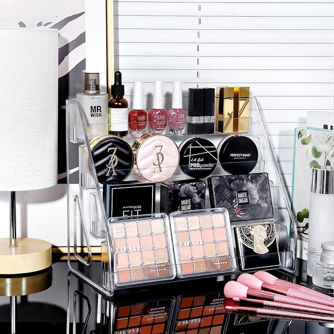 4 Tier Sunglass Organizer Eyeglass Display Stand Case, Nail Polish Organizer Holder Rack, Glasses Tabletop Makeup Stand Snap in Assembly for Home, Salon, Retail