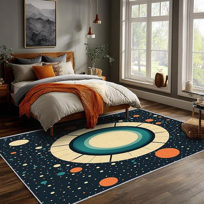 Mid Century Modern Rugs 5x7, Abstract Retro Washable 5 x 7 Area Rug for Living Room, Bedroom, Low Pile Non Slip Stain Resistant Carpet, Mid Century Home Decor Accessories & M898