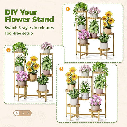 7 Tier Large Tiered Plant Stand Indoor, 7.9 Inch Wide Tall Corner Metal Plant Stands Outdoor for Multiple Plants, Flodable Tall Flower Display Holder Rack Shelf for Patio Balcony House -GoldFloroma