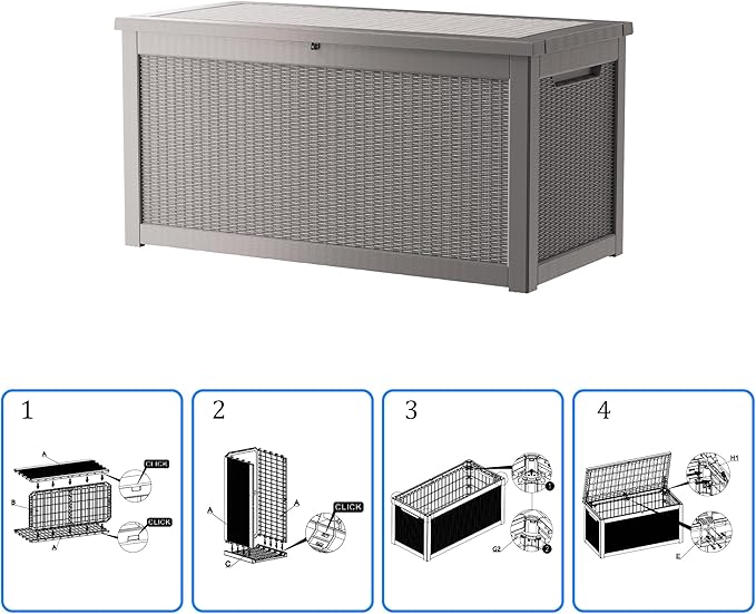 320 Gallon Waterproof Deck Box, Lockable Resin Storage Box for Patio Furniture Cushions Garden Tools and Outdoor Delivery Storage, Coffee