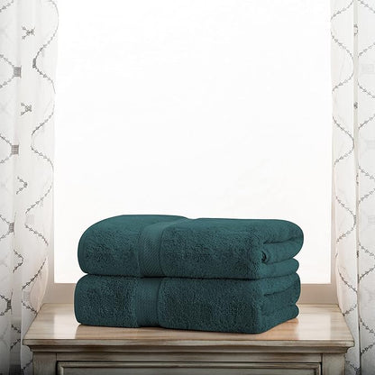Superior Egyptian Cotton Pile Bath Towel Set of 2, Ultra Soft Luxury Towels, Thick Plush Essentials, Absorbent Heavyweight, Guest Bath, Hotel, Spa, Home Bathroom, Shower Basics, Teal
