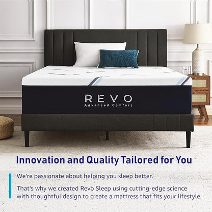 REVO Sleep Gel Memory Foam Mattress, 14-Inch Queen – Cooling Mattress with Contouring Gel Foam, Pressure Relief & Balanced Support – Soft, Breathable Comfort for Deep Sleep